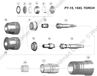 ESAB PT-15 and PT-15X parts breakdown image