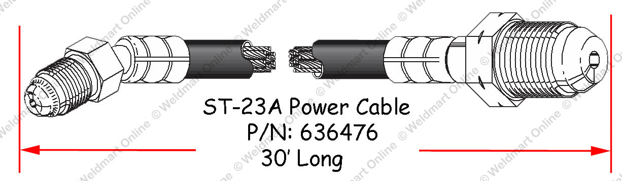 Power cable for the Linde L-Tec Esab ST-23A spool gun, 30 inches long, P/N 636476